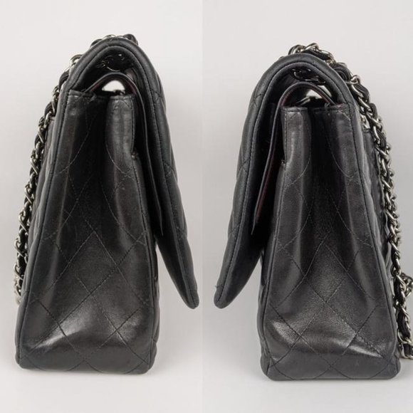 SOLD Chanel Black Maxi Lambskin Classic Flap Bag - Picture 6 of 12